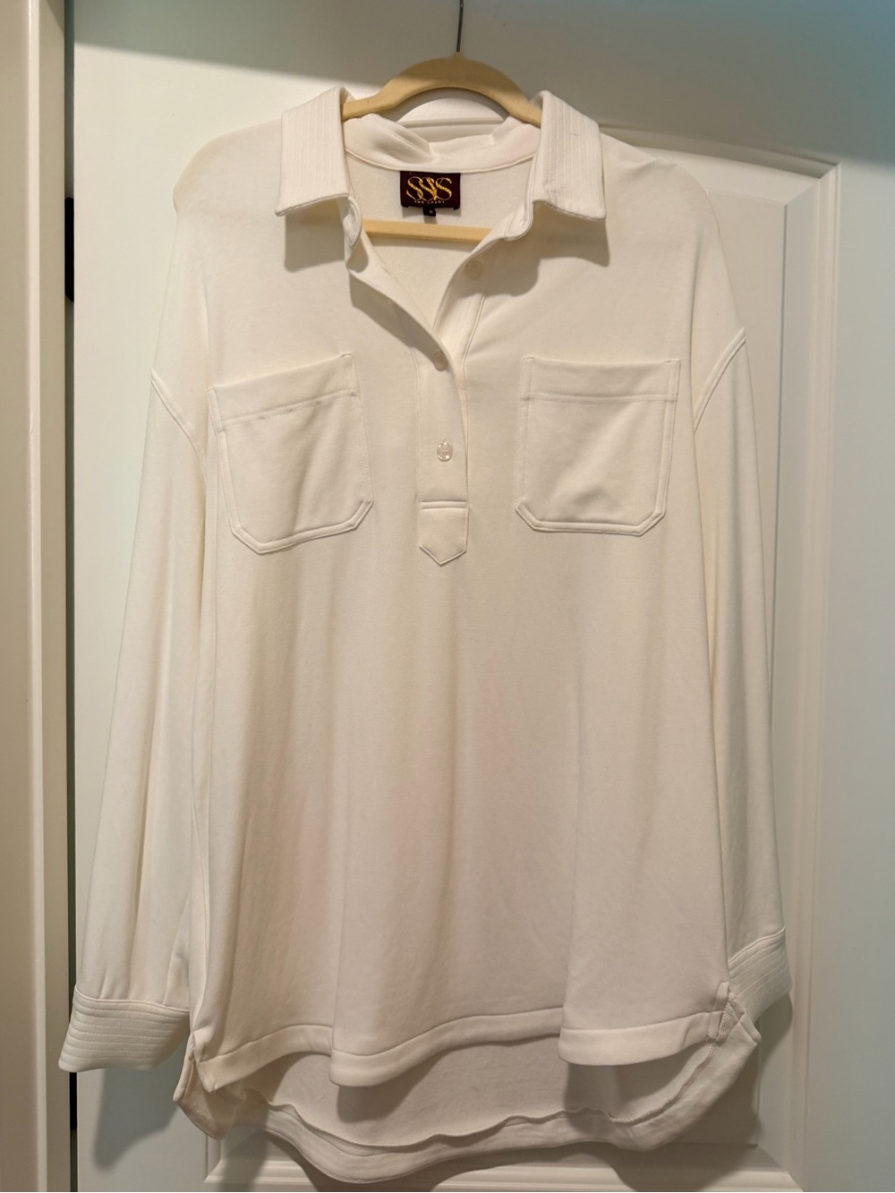SSYS Collection Cream Long-Sleeve Button-Down Polo Shirt